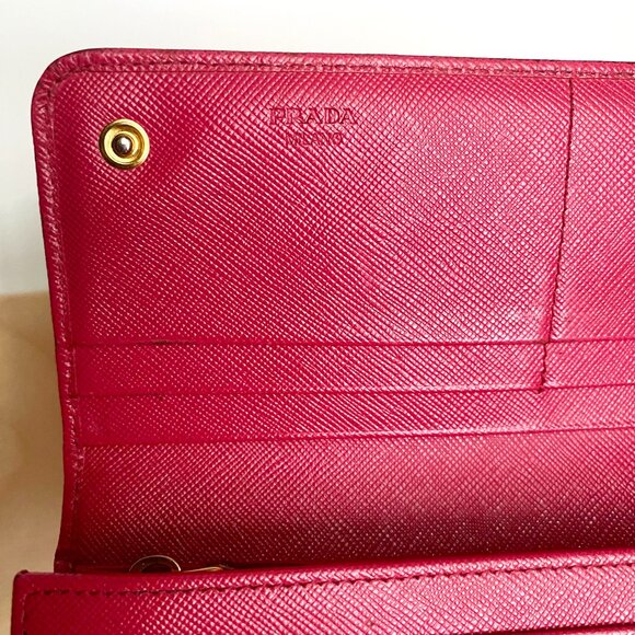 Prada Pink Saffiano Leather Flap Long Wallet with Bow - Picture 7 of 11